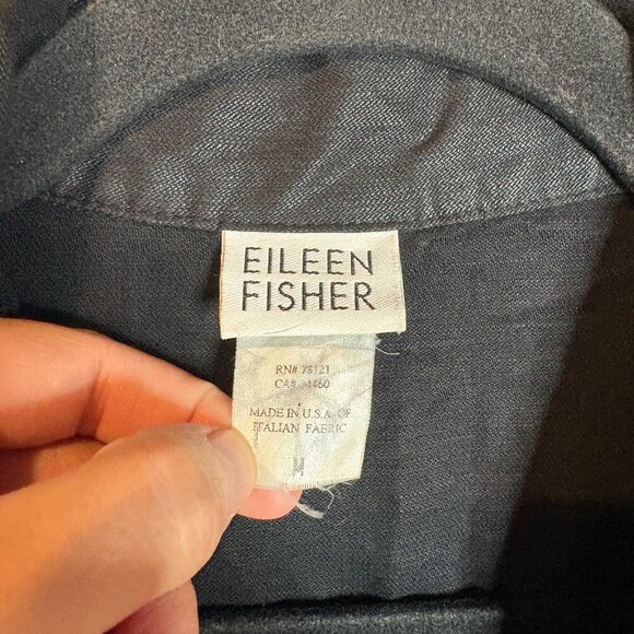 Eileen Fisher black linen blend oversized button down tunic top - Picture 3 of 5